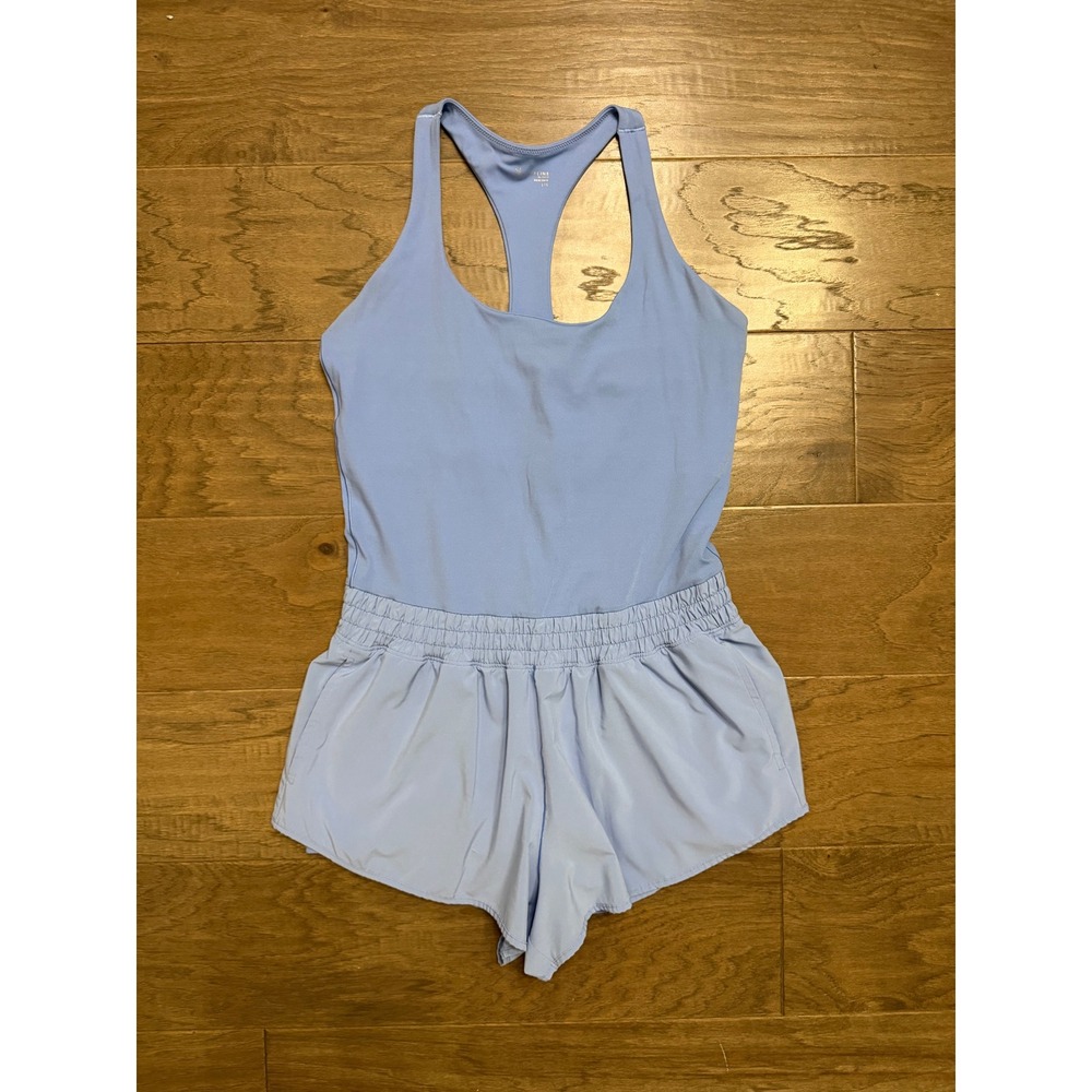 OFFLINE by Aerie Romper Womens Large Blue Real Me Athletic Racerback Shorts